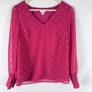 JCrew Womens Hot Pink Polka Dot Blouse Sz XXS Barbie Office Dopamine
